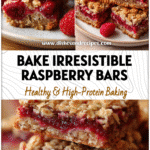 Oatmeal Raspberry Bars on a plate showing a Fresh Raspberry Breakfast Treat and Healthy Raspberry Crumble Bars.